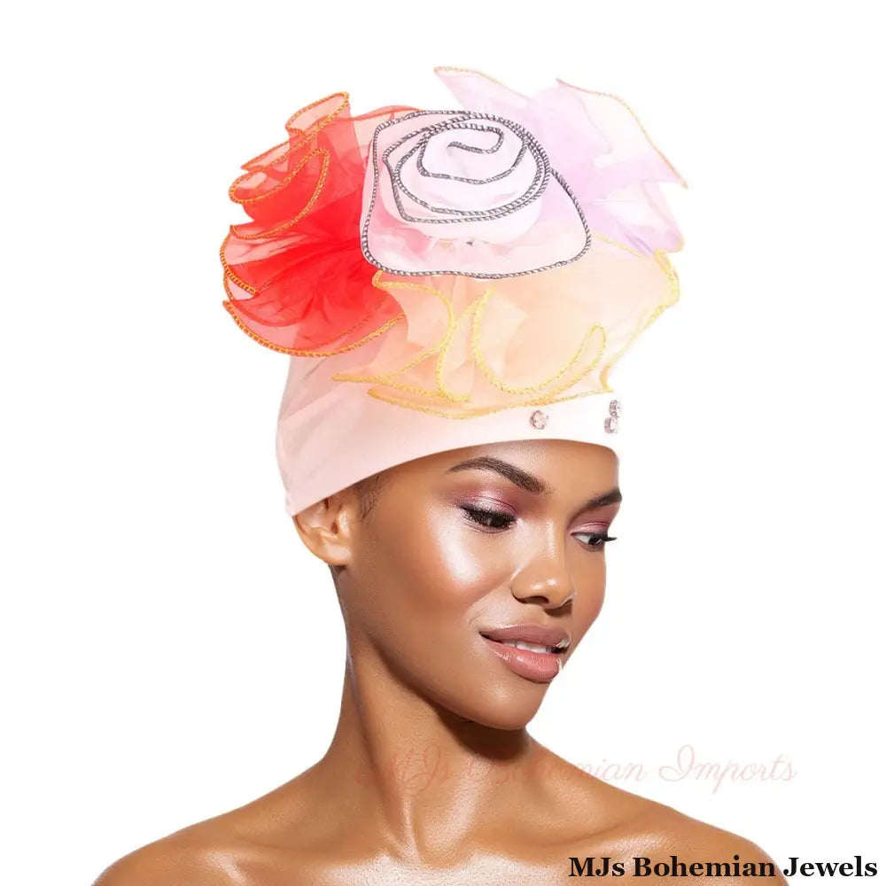 White Pleated Ruffle Rhinestone Turban