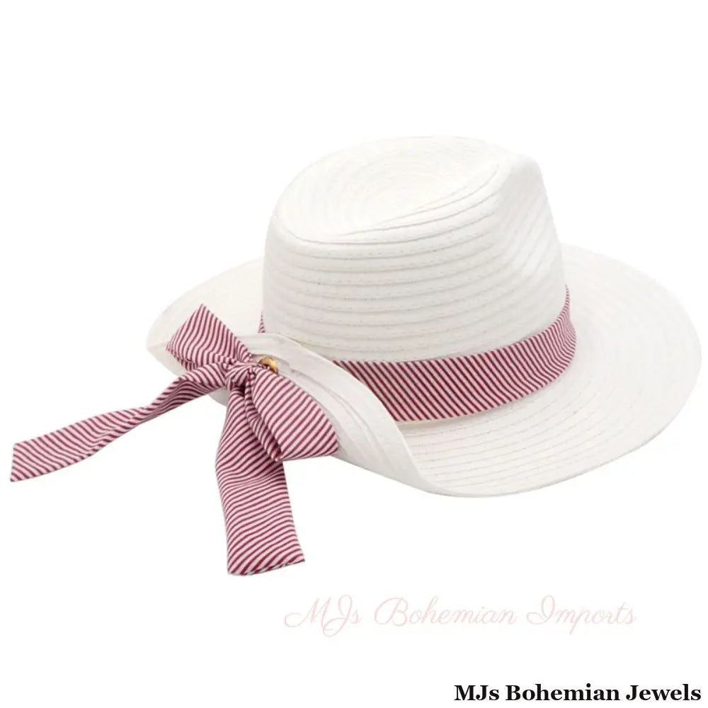 White Red Striped Bow Fedora