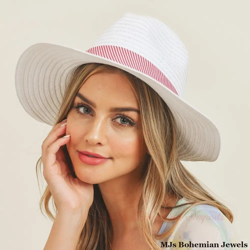 White Red Striped Bow Fedora