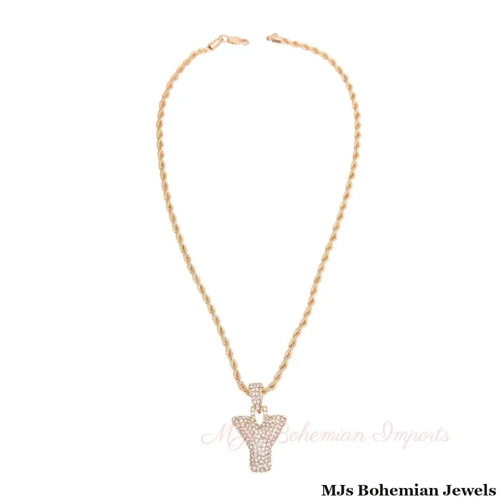 Y Rhinestone Gold Necklace