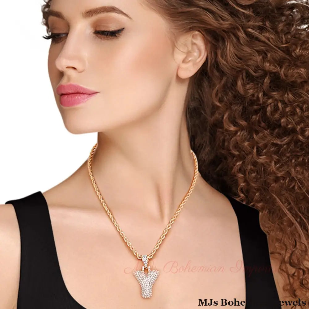 Y Rhinestone Gold Necklace