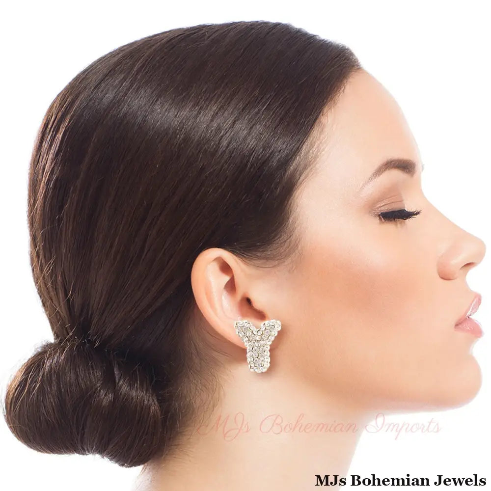 Y Rhinestone Gold Studs
