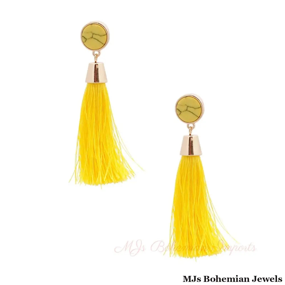 Yellow Bead Silk Tassel Earrings