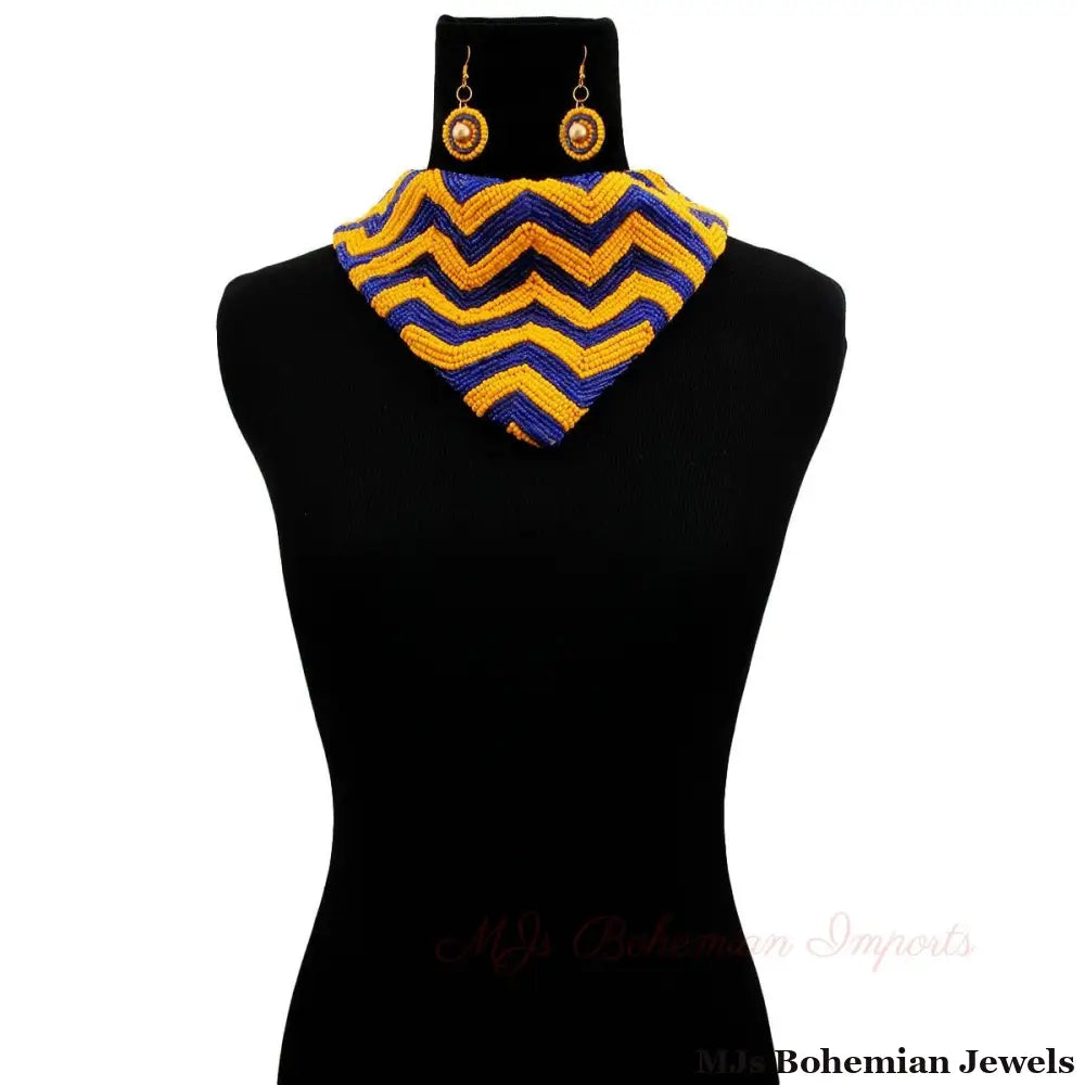 Yellow & Blue Chevron Scarf Set