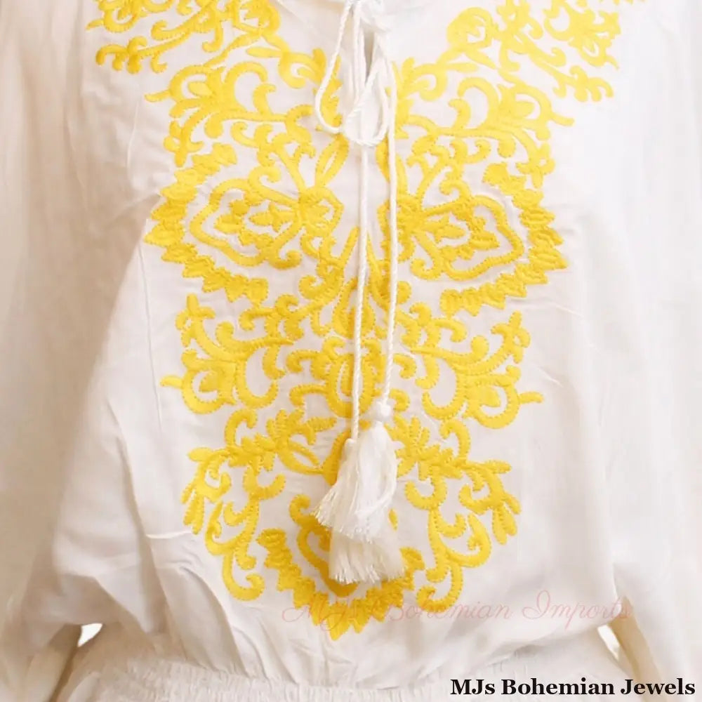 Yellow Embroidered Tribal Poncho