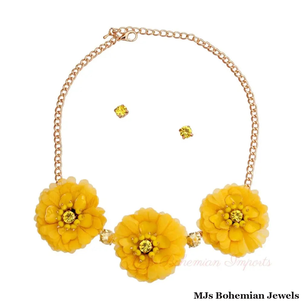 Yellow Fabric Flower Necklace Set