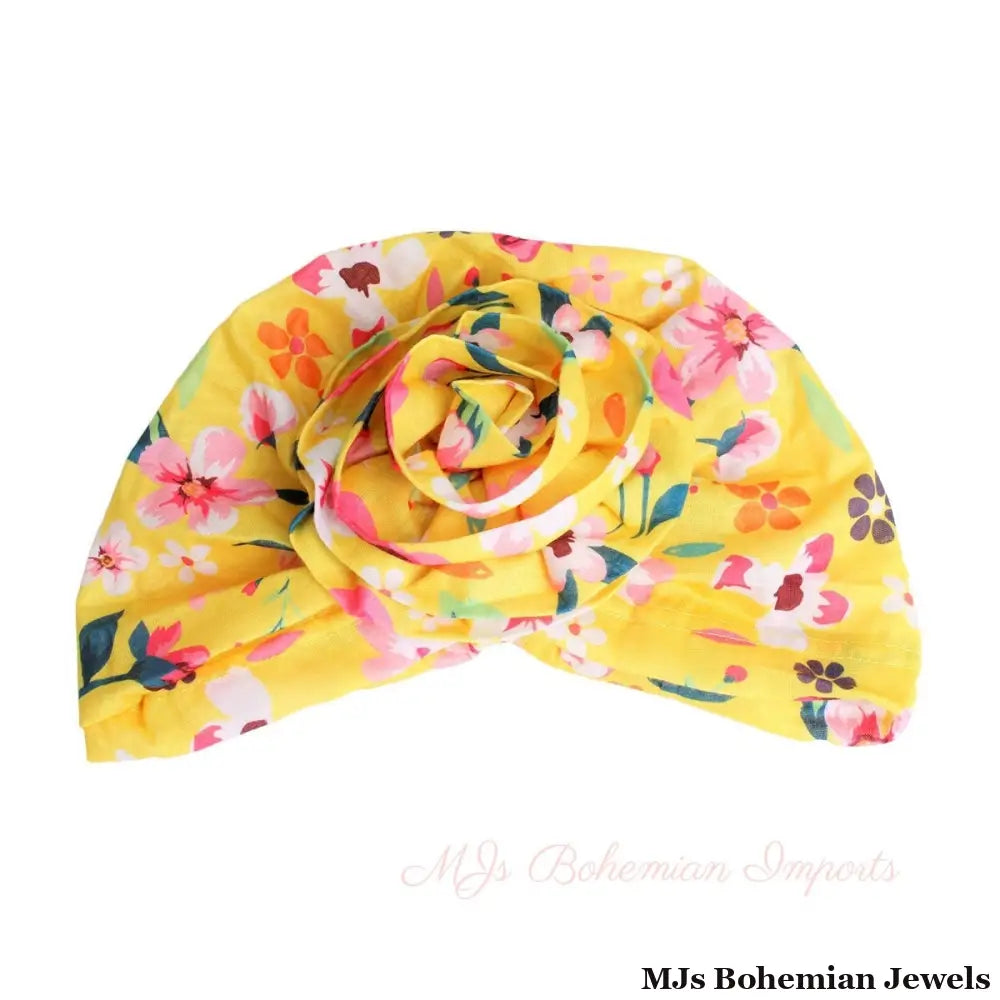 Yellow Floral Flower Knot Turban