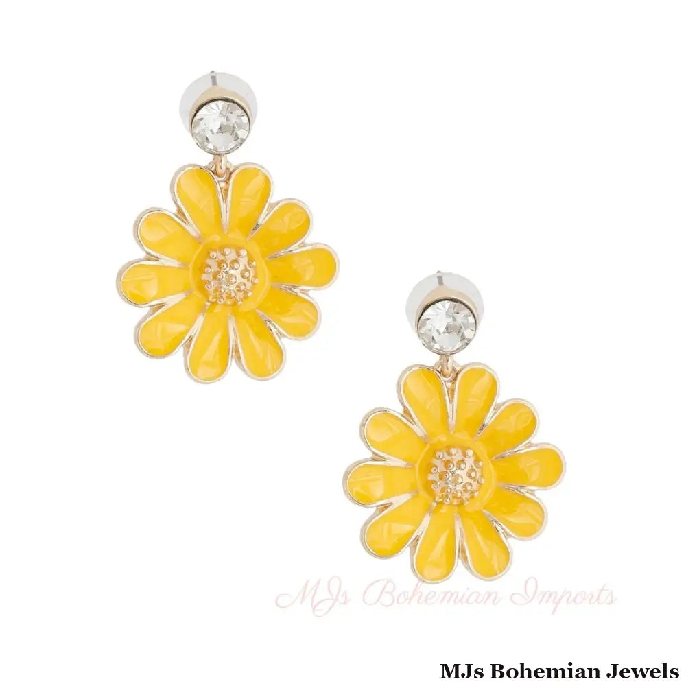 Yellow Metal Daisy Earrings