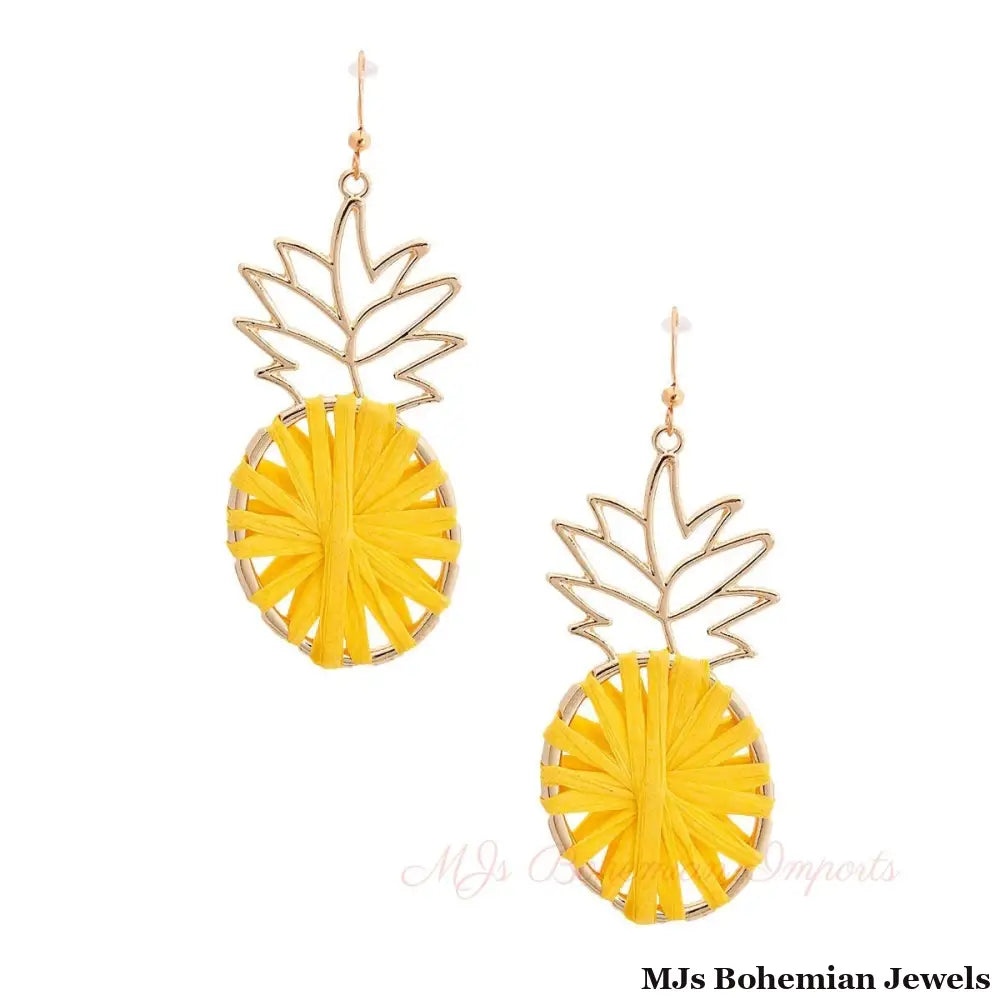 Yellow Raffia Pineapple Earrings