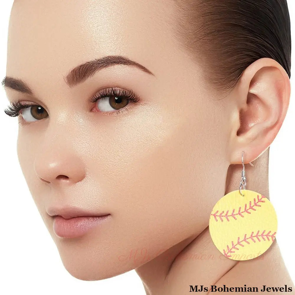 Yellow Softball Round Earrings